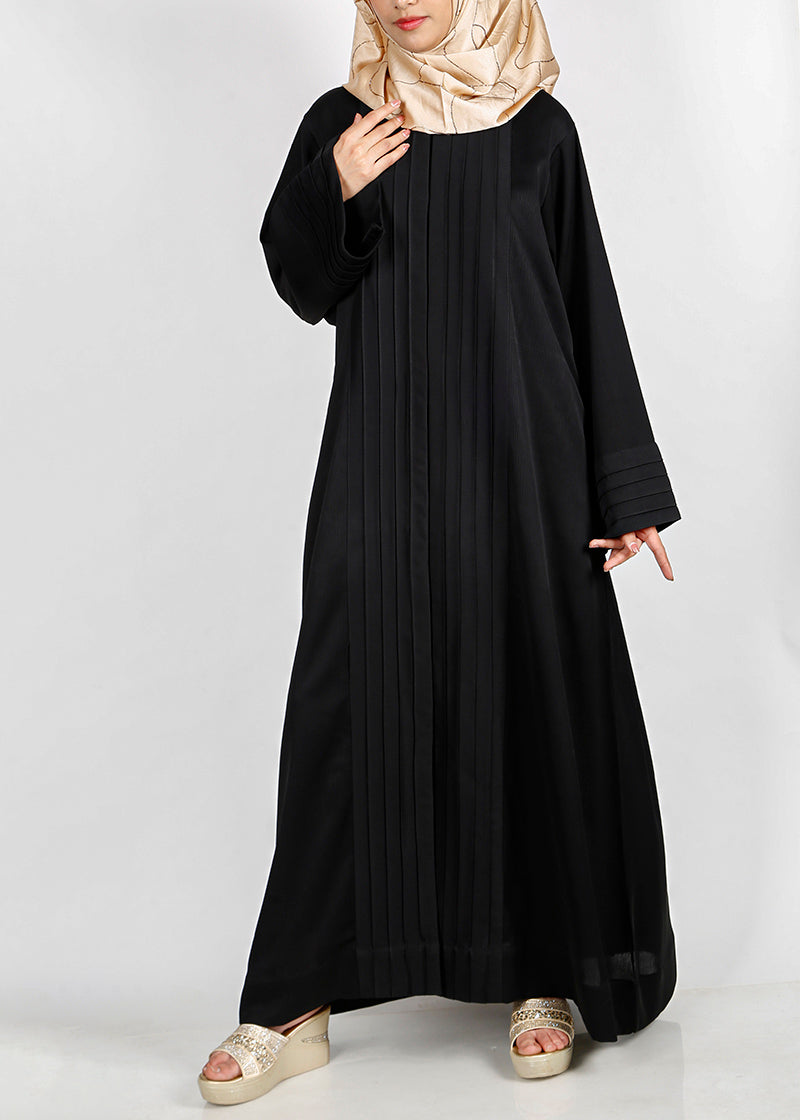 BeingMuslims Cascade Pleated Elegant Black Abaya