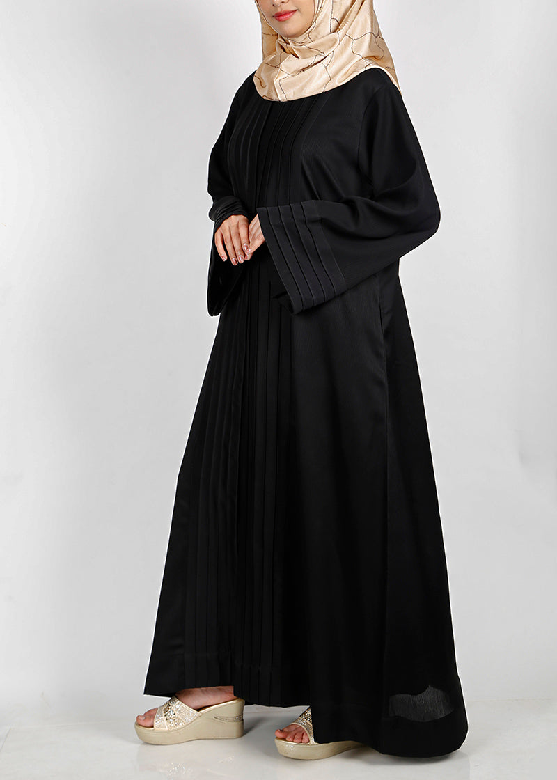 BeingMuslims Cascade Pleated Elegant Black Abaya