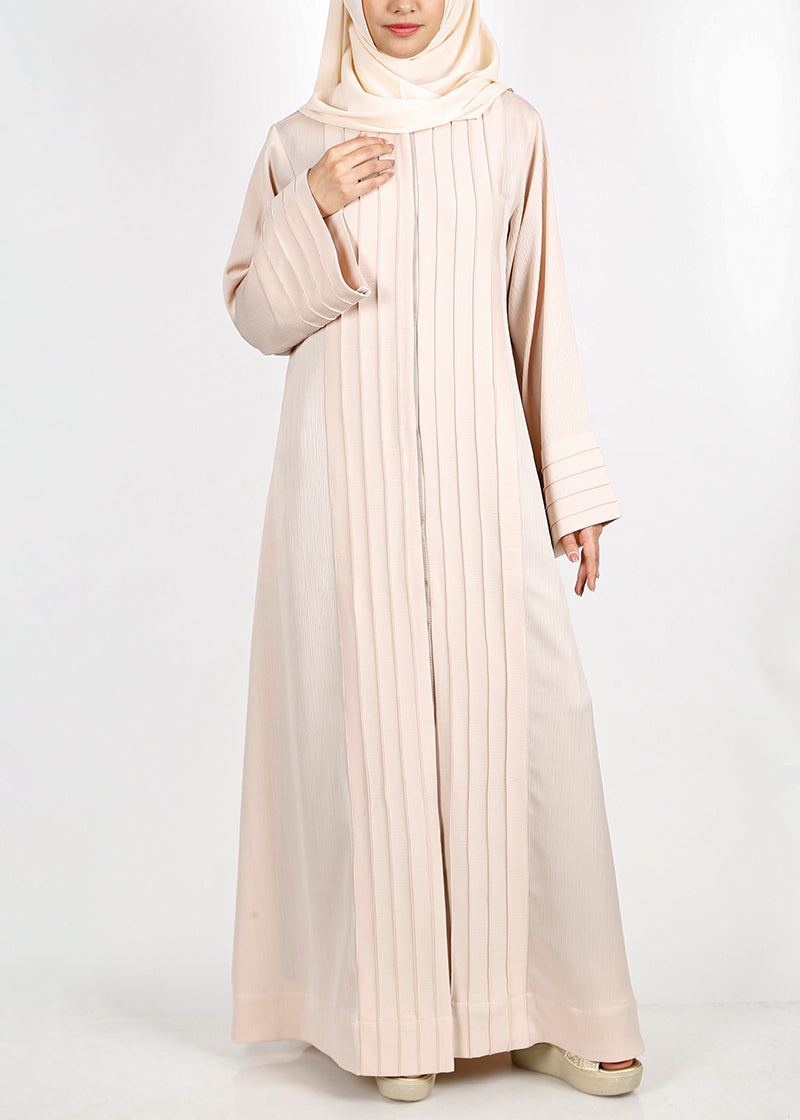 BeingMuslims Cascade Pleated Elegant Cream Abaya