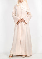 BeingMuslims Cascade Pleated Elegant Cream Abaya