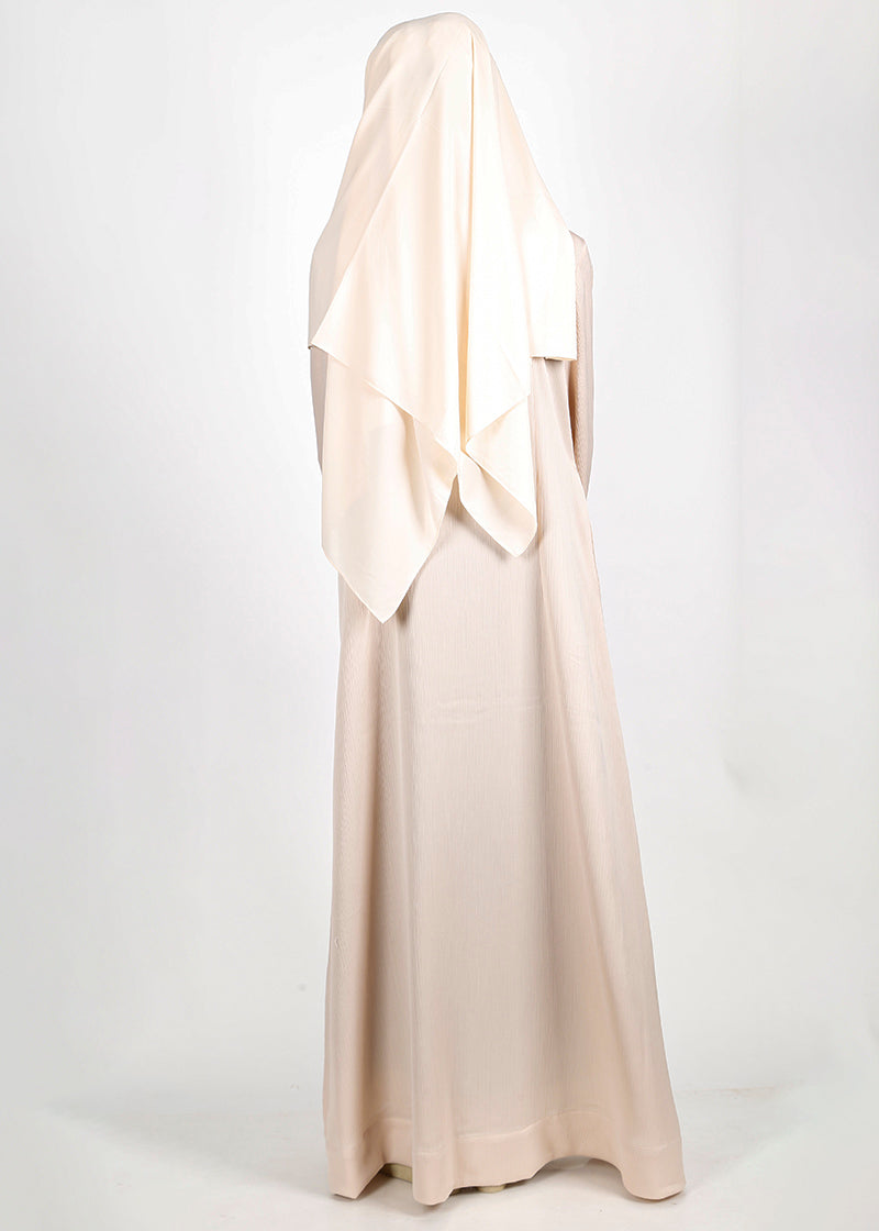 BeingMuslims Cascade Pleated Elegant Cream Abaya
