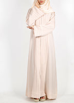BeingMuslims Cascade Pleated Elegant Cream Abaya