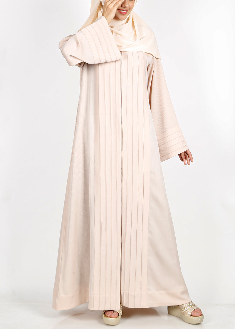 BeingMuslims Cascade Pleated Elegant Cream Abaya