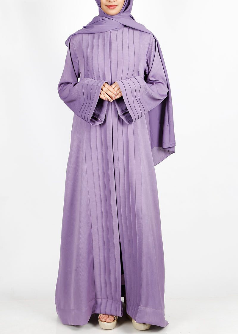 BeingMuslims Cascade Pleated Elegant Violet Abaya