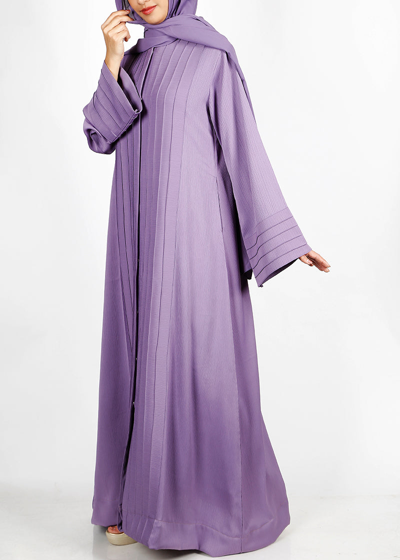 BeingMuslims Cascade Pleated Elegant Violet Abaya