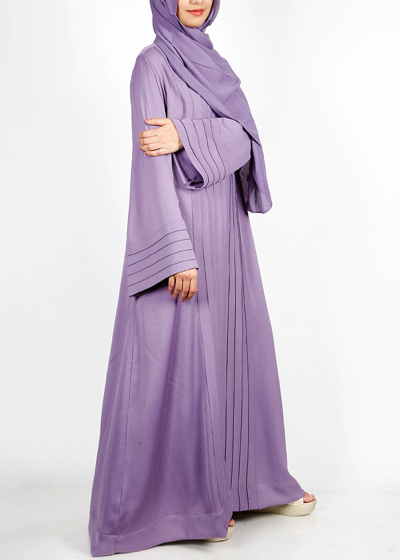 BeingMuslims Cascade Pleated Elegant Violet Abaya