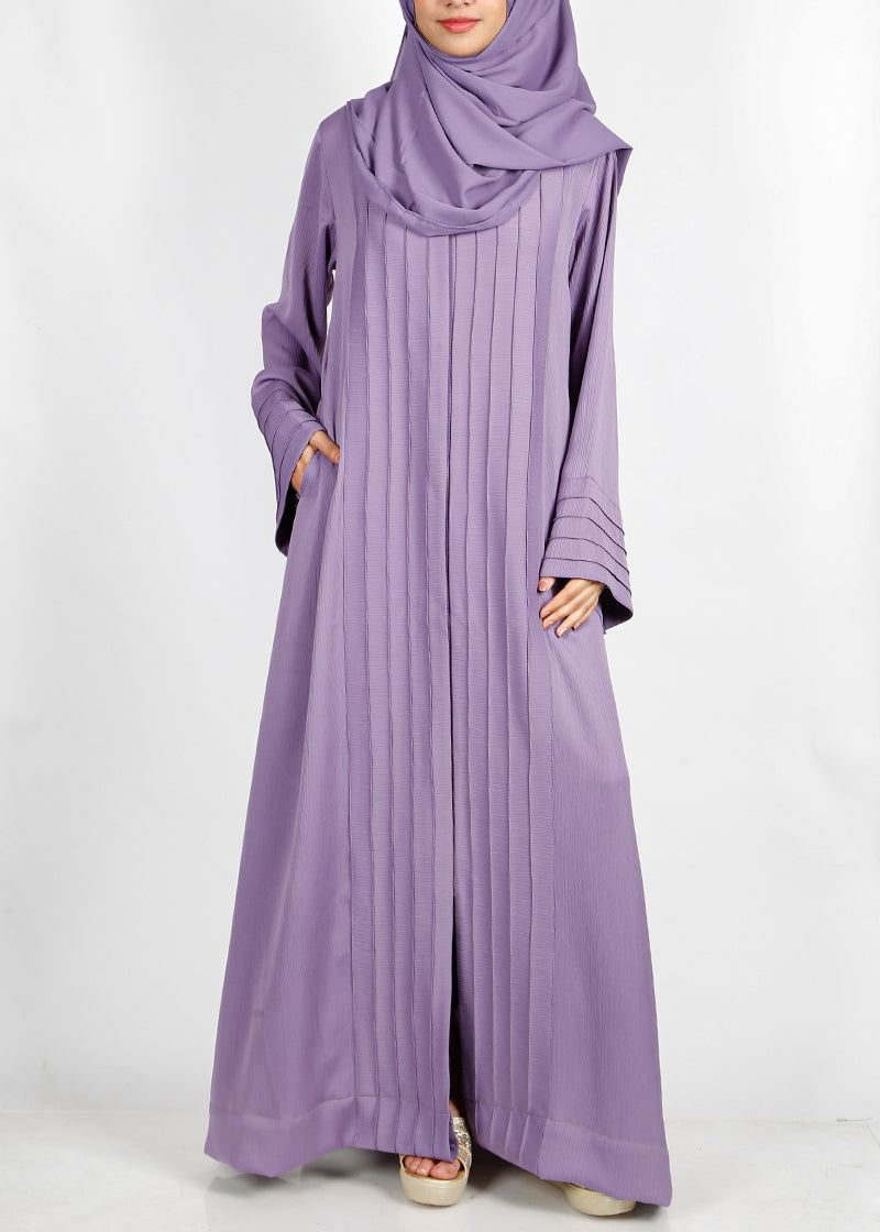 BeingMuslims Cascade Pleated Elegant Violet Abaya