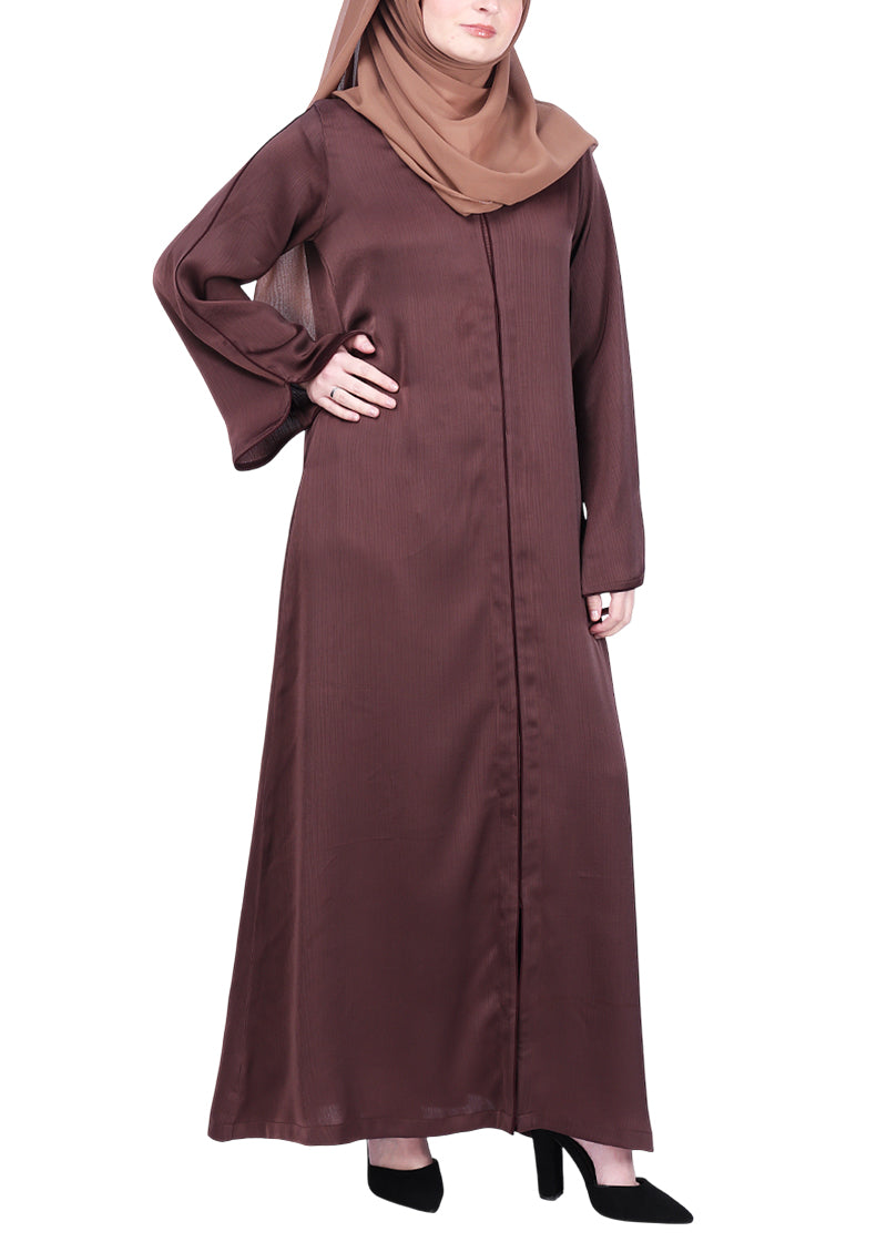 Being Muslims Minimalist Dark Brown Piping Abaya