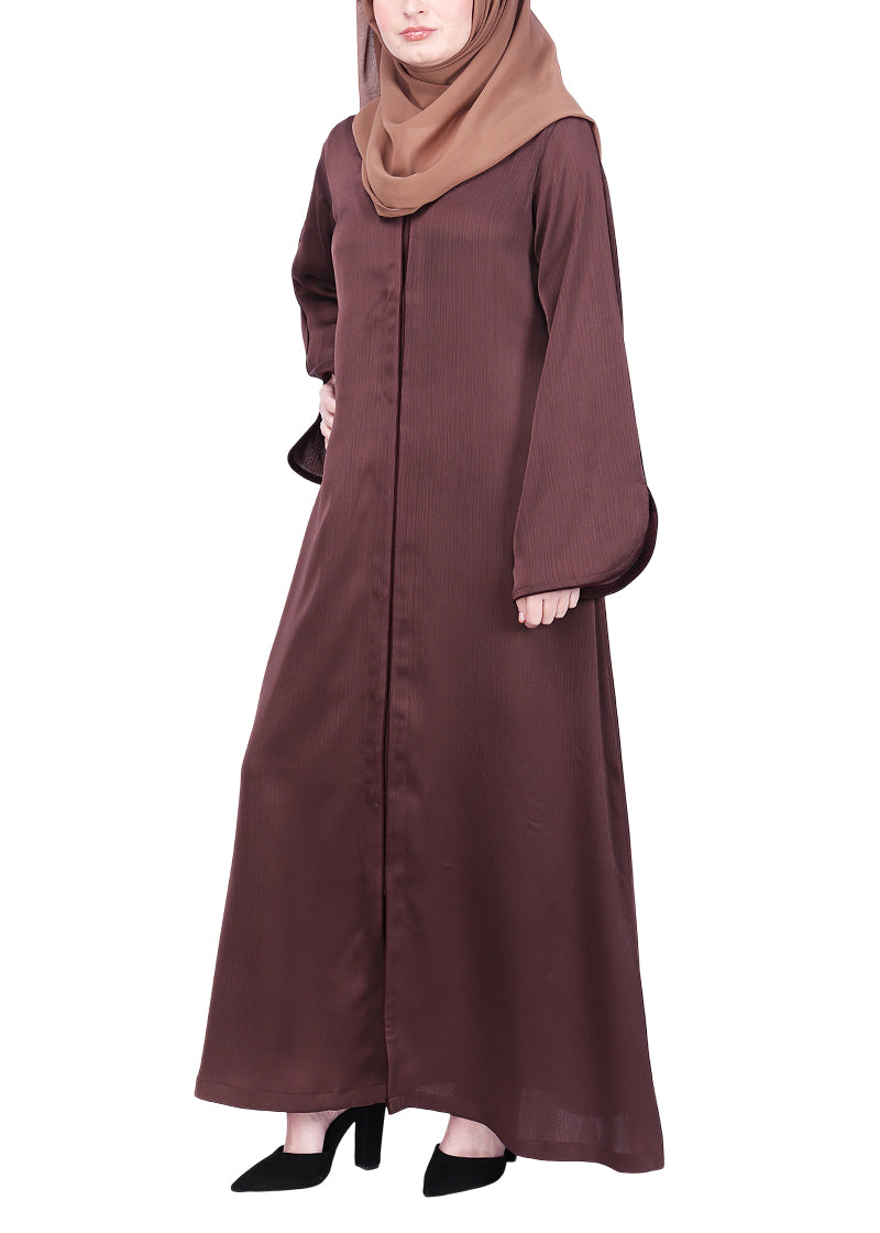 Being Muslims Minimalist Dark Brown Piping Abaya