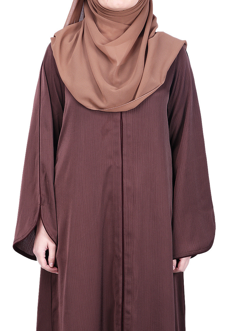 Being Muslims Minimalist Dark Brown Piping Abaya