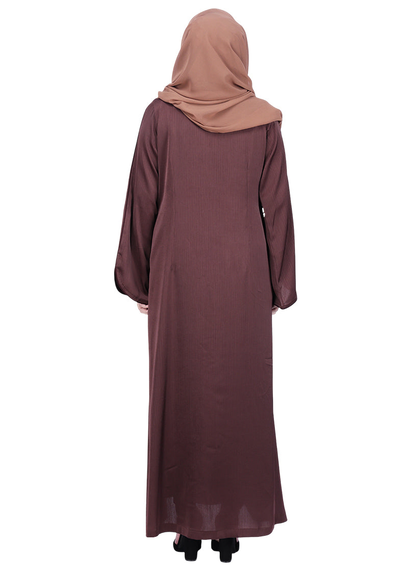 Being Muslims Minimalist Dark Brown Piping Abaya