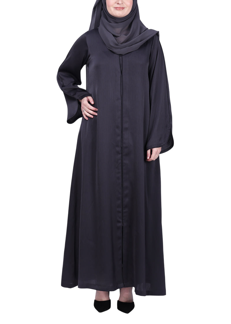 Being Muslims Minimalist Dark Grey Piping Abaya