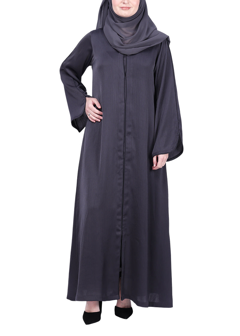 Being Muslims Minimalist Dark Grey Piping Abaya