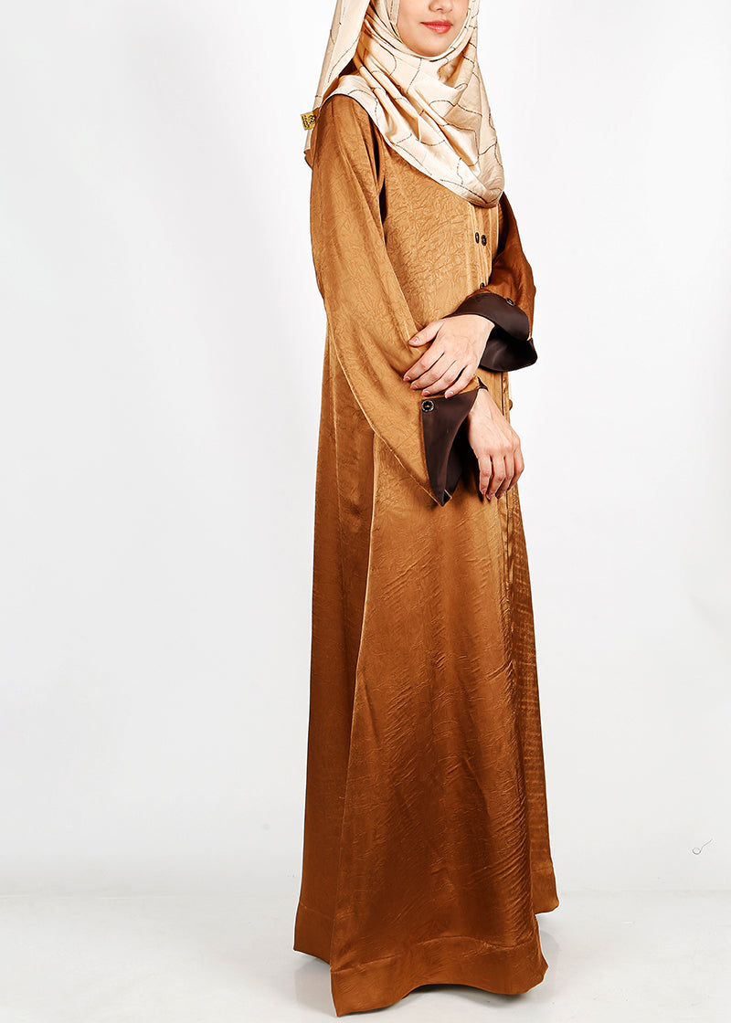Being Muslims Luminescent Bronze Abaya with contrast sleeves
