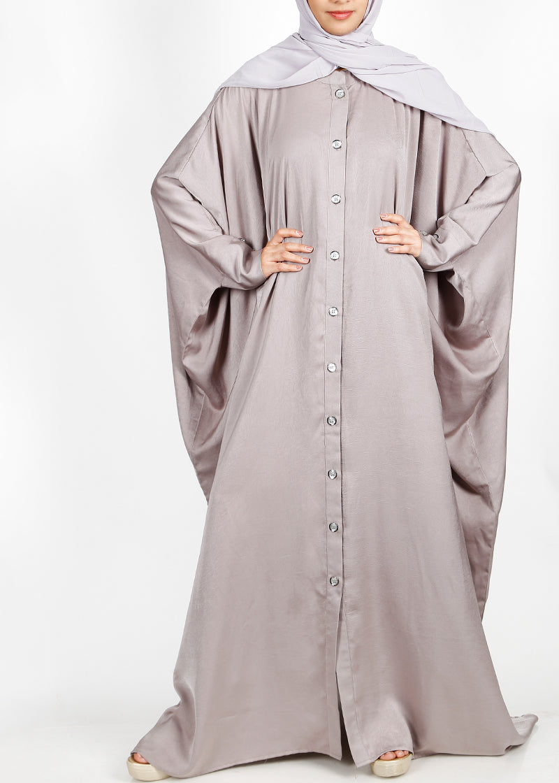 Being Muslims Silver Grey Batwing Button Down Kaftan