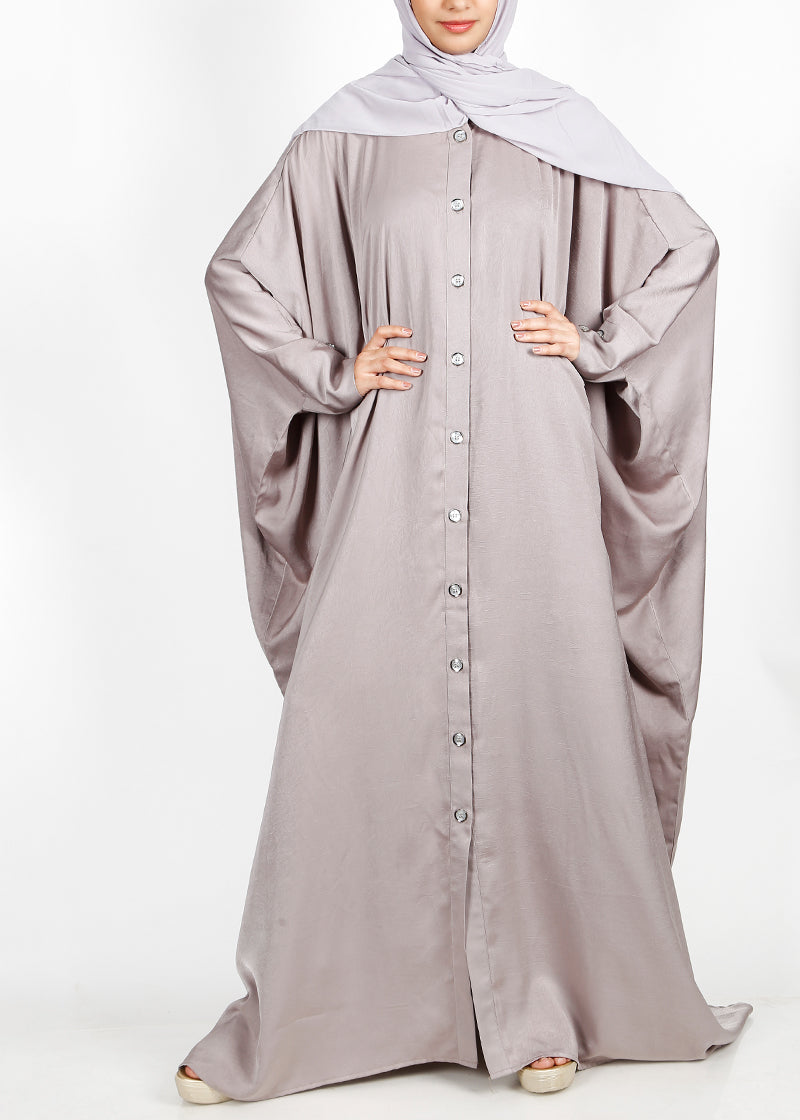 Being Muslims Silver Grey Batwing Button Down Kaftan