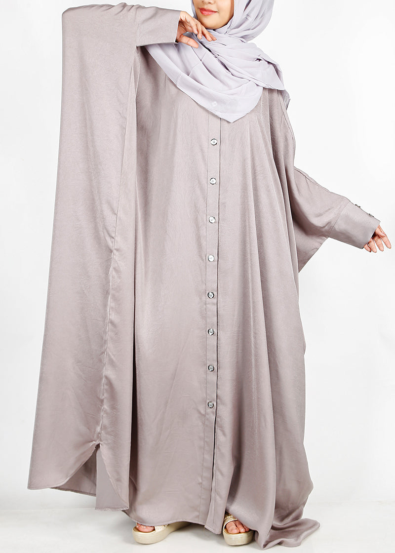 Being Muslims Silver Grey Batwing Button Down Kaftan