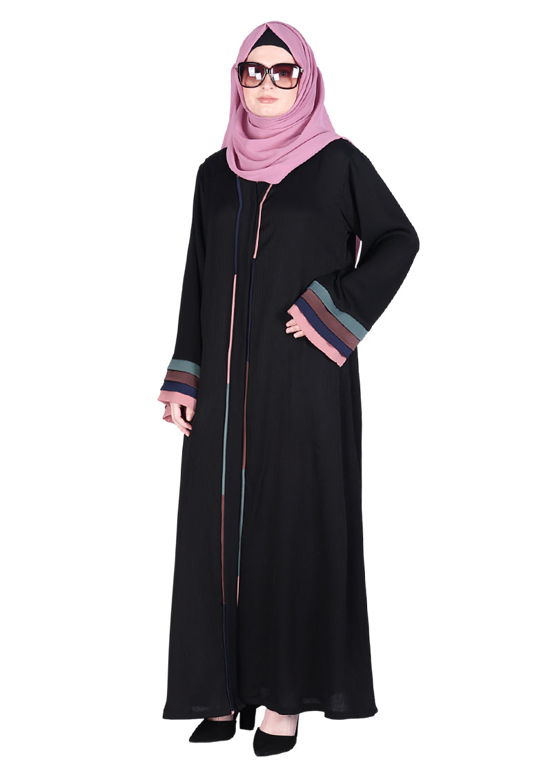 Being Muslims Multi Colored Layered Sleeves Black Abaya