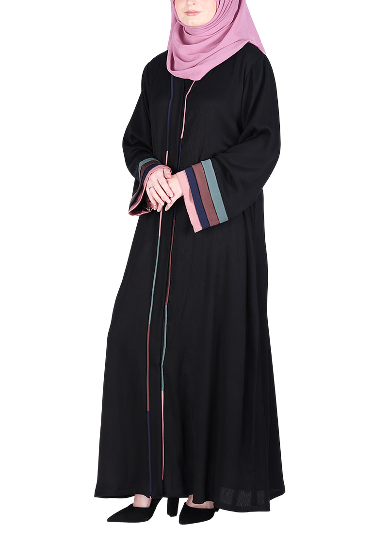 Being Muslims Multi Colored Layered Sleeves Black Abaya