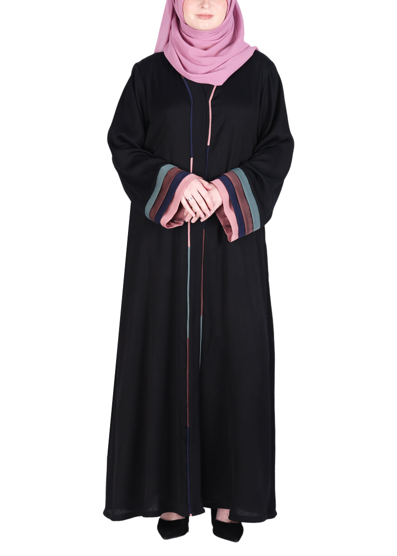 Being Muslims Multi Colored Layered Sleeves Black Abaya