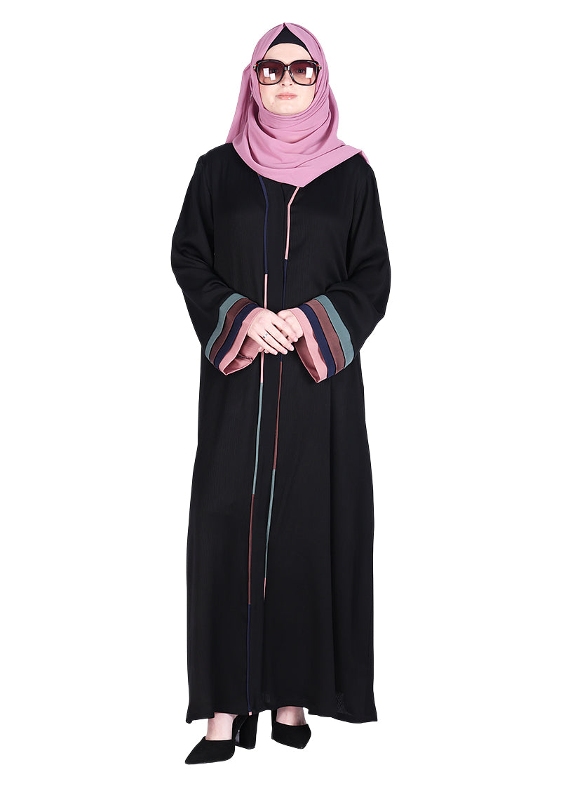 Being Muslims Multi Colored Layered Sleeves Black Abaya