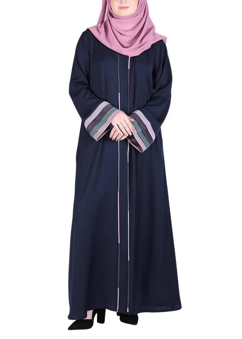 Being Muslims Multi Colored Layered Sleeves Blue Abaya