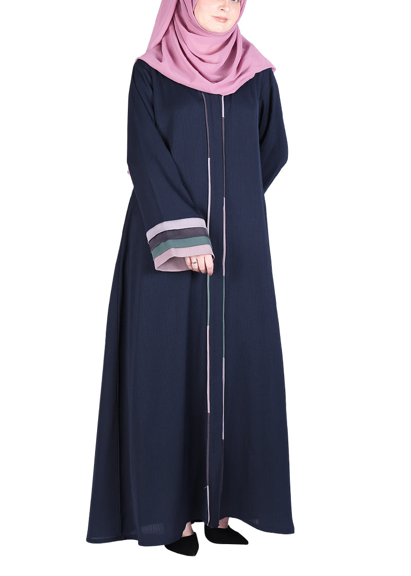 Being Muslims Multi Colored Layered Sleeves Blue Abaya