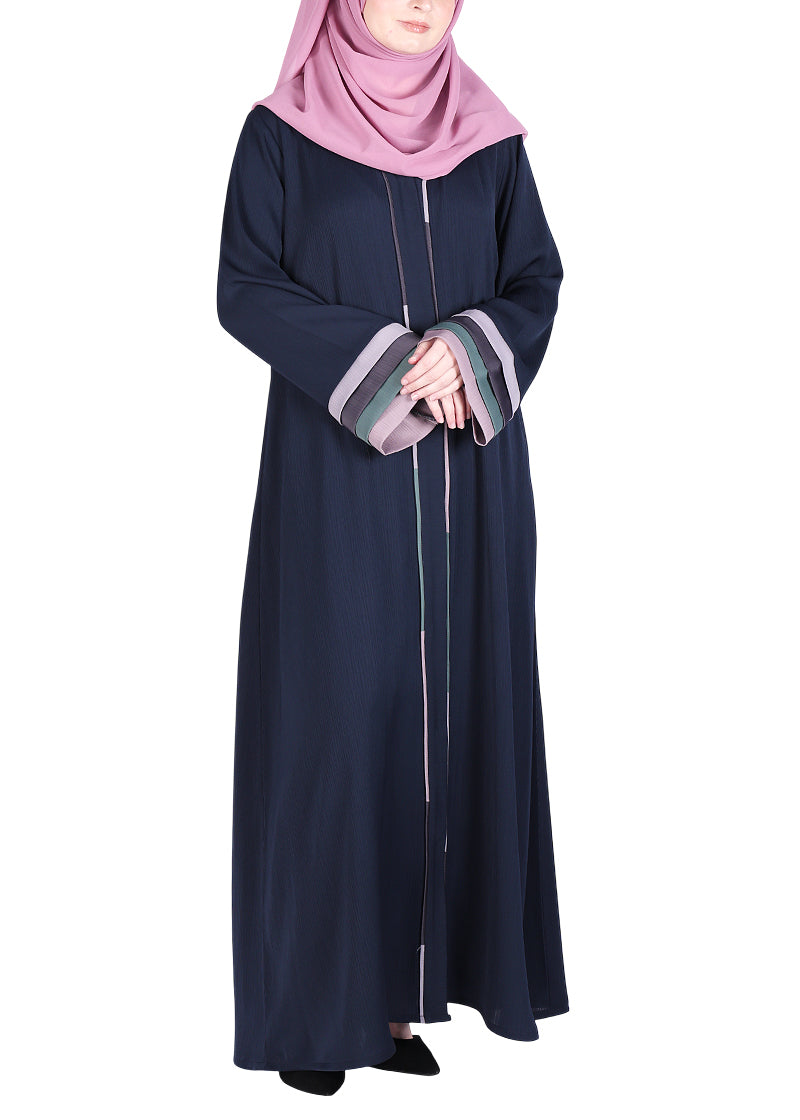 Being Muslims Multi Colored Layered Sleeves Blue Abaya