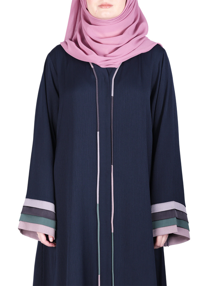 Being Muslims Multi Colored Layered Sleeves Blue Abaya