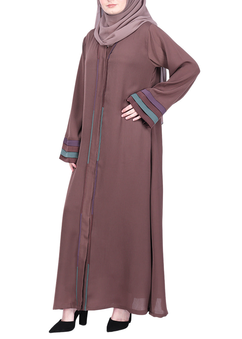 Being Muslims Multi Colored Layered Sleeves Brown Abaya