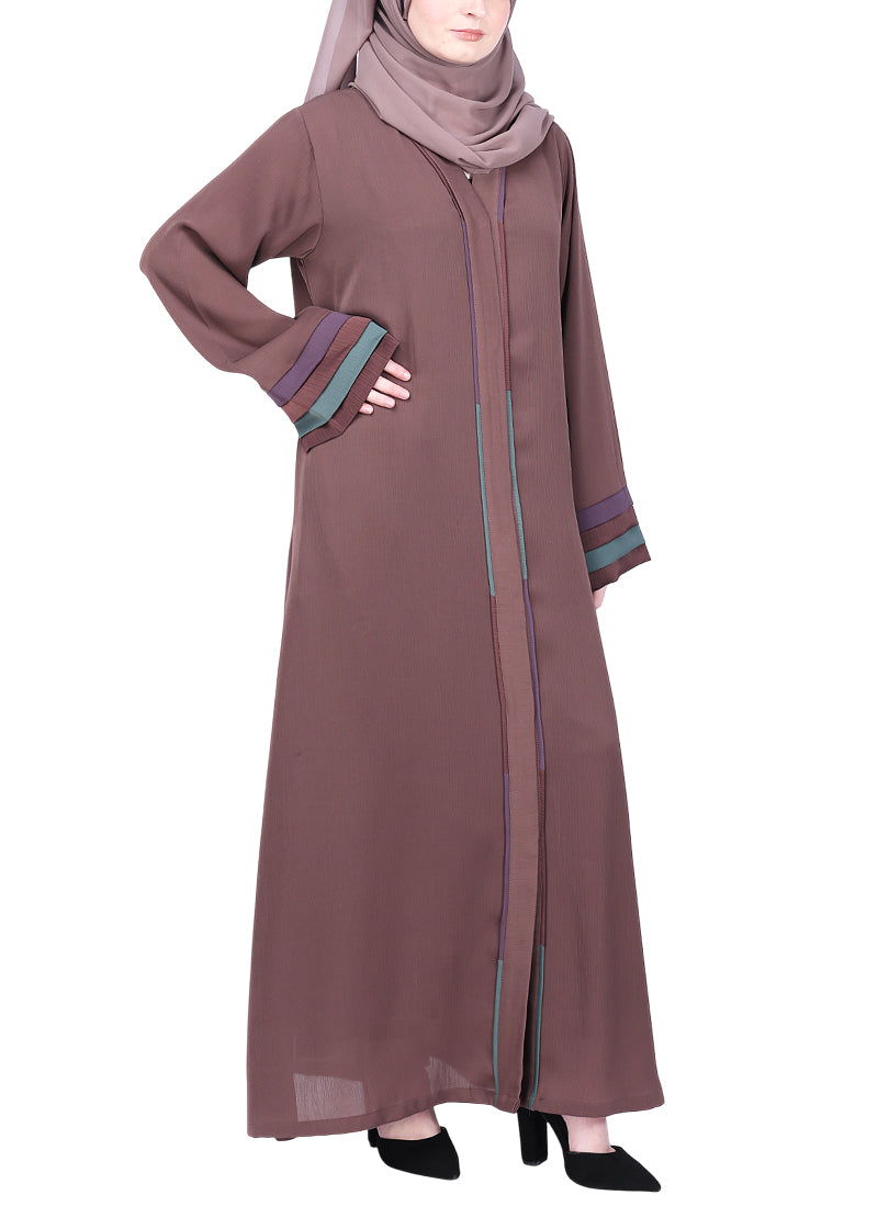 Being Muslims Multi Colored Layered Sleeves Brown Abaya