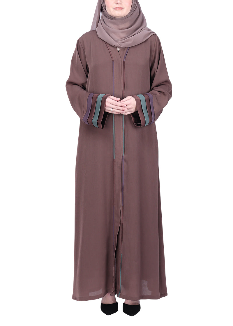 Being Muslims Multi Colored Layered Sleeves Brown Abaya