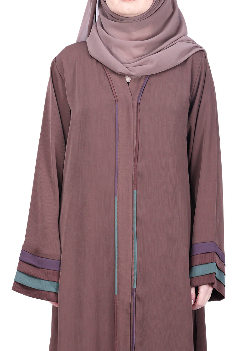 Being Muslims Multi Colored Layered Sleeves Brown Abaya