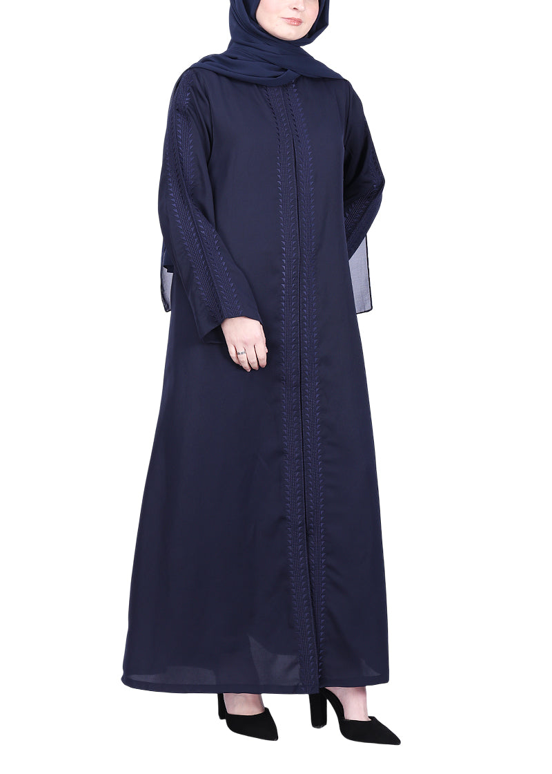 Being Muslims Intricate Embroidery Navy Blue Qatari Nida Abaya