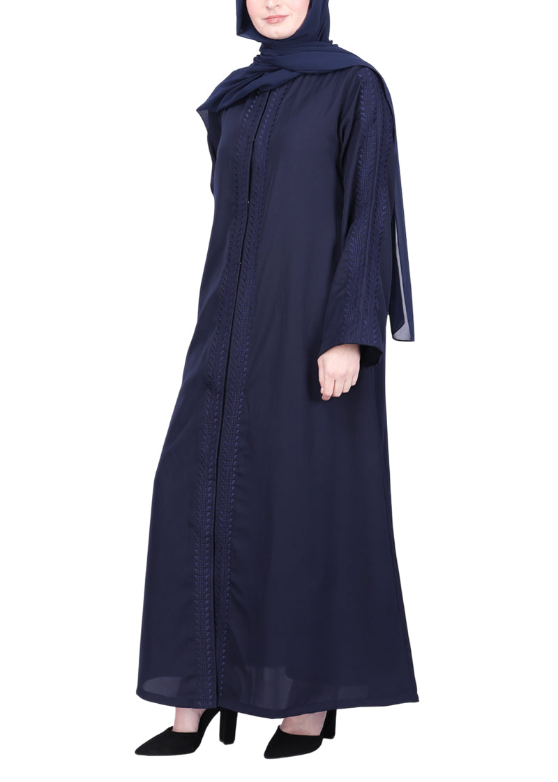 Being Muslims Intricate Embroidery Navy Blue Qatari Nida Abaya