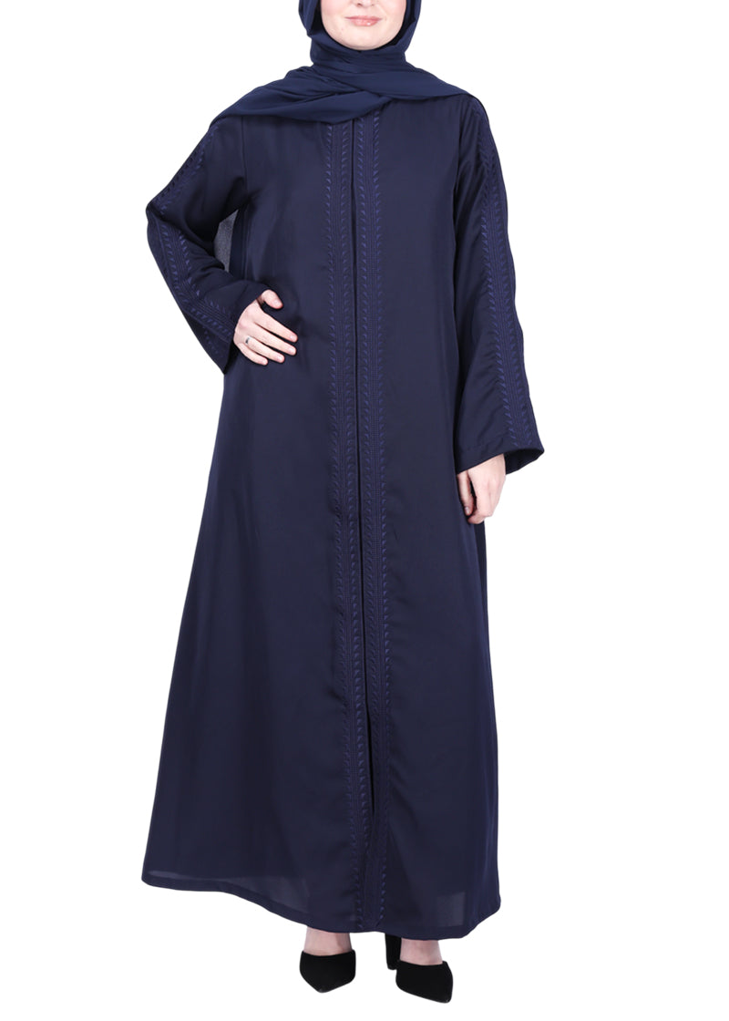 Being Muslims Intricate Embroidery Navy Blue Qatari Nida Abaya