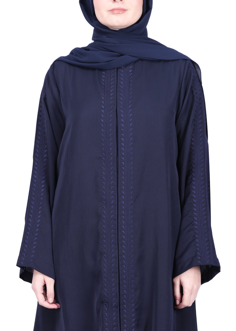 Being Muslims Intricate Embroidery Navy Blue Qatari Nida Abaya