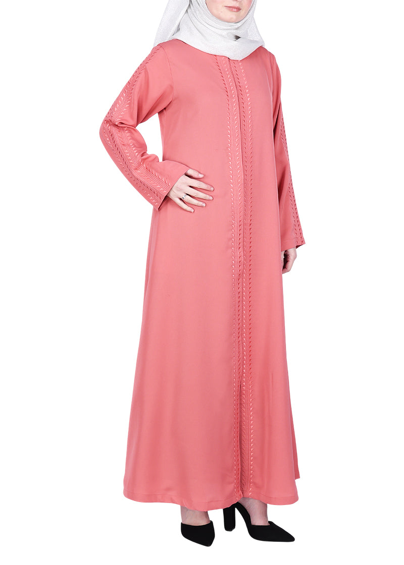 Being Muslims Intricate Embroidery Peach Qatari Nida Abaya