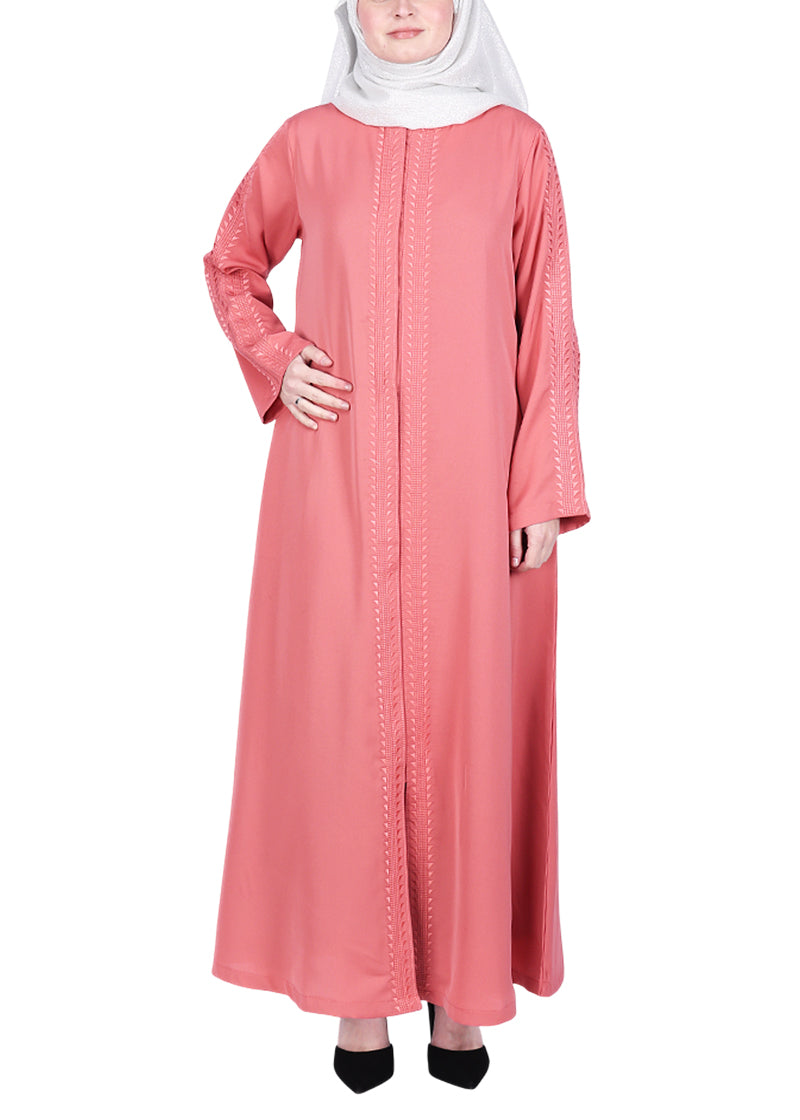 Being Muslims Intricate Embroidery Peach Qatari Nida Abaya