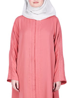 Being Muslims Intricate Embroidery Peach Qatari Nida Abaya