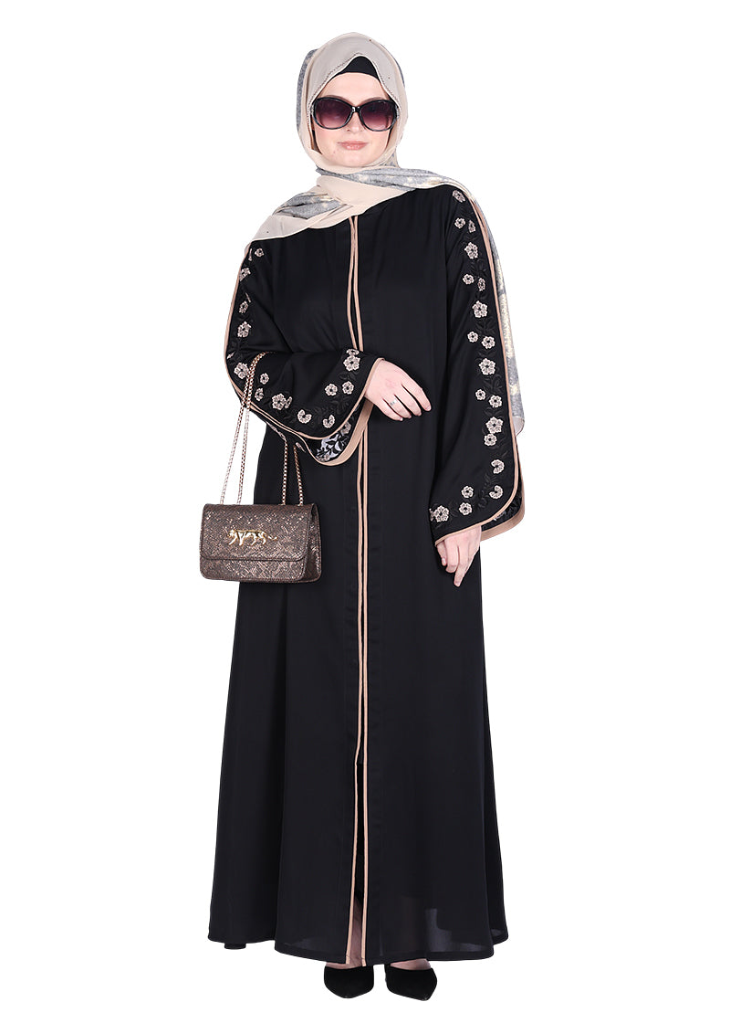 Being Muslims Contrast Sleeve Embroidery Black Qatari Nida Abaya