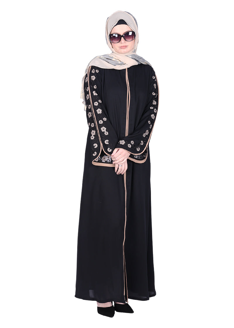 Being Muslims Contrast Sleeve Embroidery Black Qatari Nida Abaya