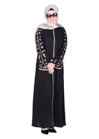 Being Muslims Contrast Sleeve Embroidery Black Qatari Nida Abaya
