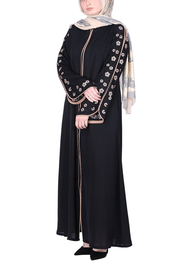 Being Muslims Contrast Sleeve Embroidery Black Qatari Nida Abaya