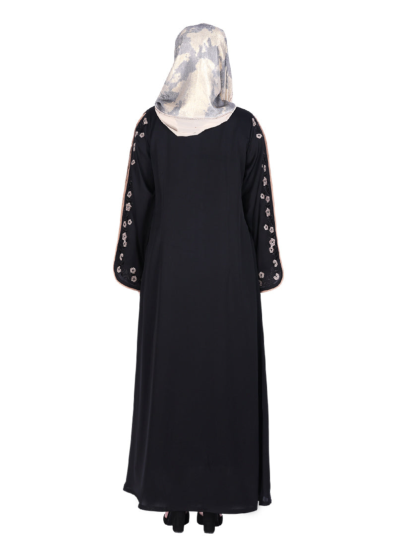 Being Muslims Contrast Sleeve Embroidery Black Qatari Nida Abaya
