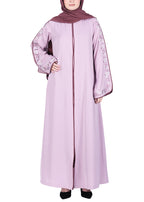 Being Muslims Contrast Sleeve Embroidery Light Purple Qatari Nida Abaya