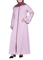 Being Muslims Contrast Sleeve Embroidery Light Purple Qatari Nida Abaya