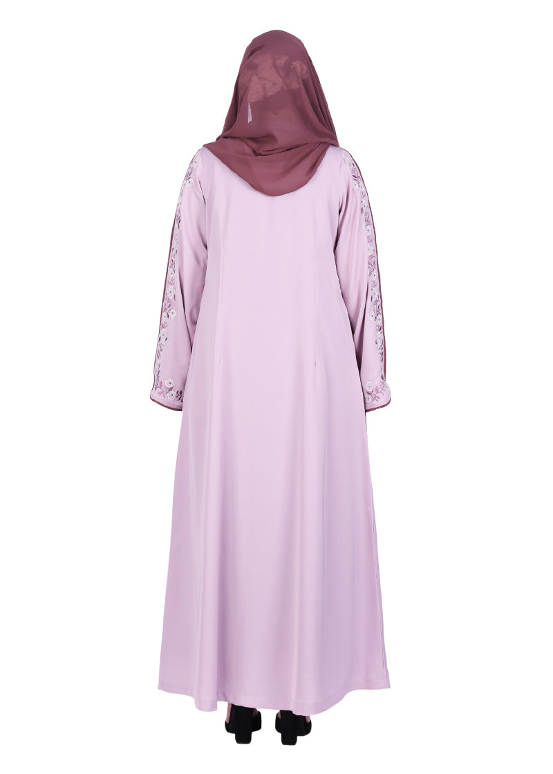 Being Muslims Contrast Sleeve Embroidery Light Purple Qatari Nida Abaya