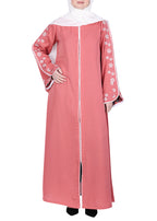 Being Muslims Contrast Sleeve Embroidery Rose Peach Qatari Nida Abaya