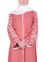 Being Muslims Contrast Sleeve Embroidery Rose Peach Qatari Nida Abaya